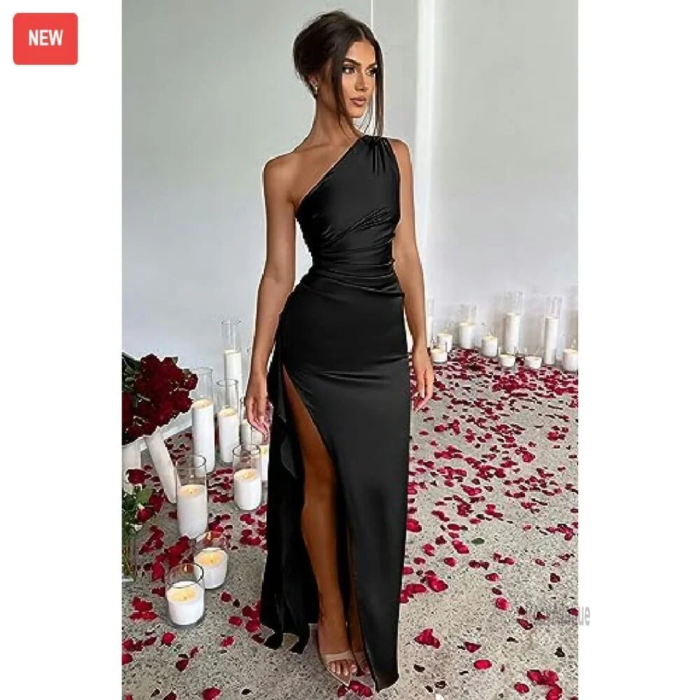 One Shoulder High Split Maxi Dress Formal Evening Gown - Picture 5 of 8